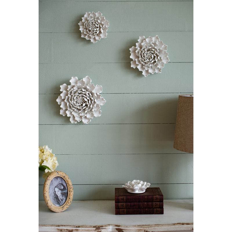 Décoration crème en céramique pétale texturée crème, faite à la main en 3D, 9,3 x 9,3 x 3 pouces, attrayante pour le mur, la table et la tablette, décoration murale facile à installer et à nettoyer, avec des pétales, superbe pratique