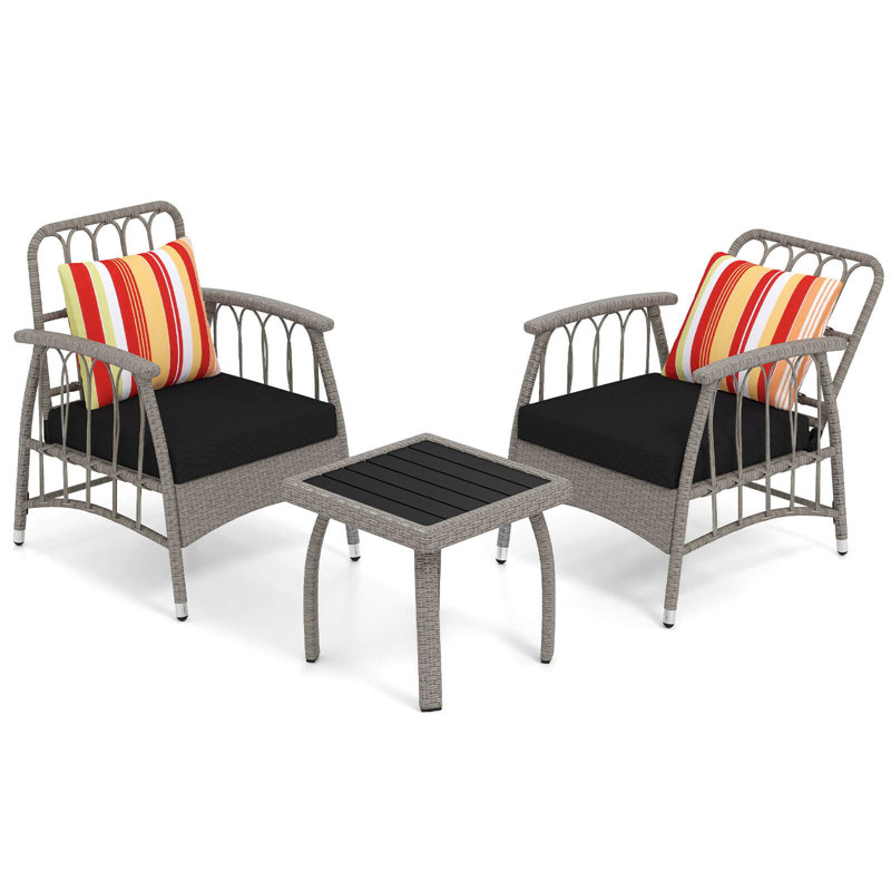 3 Pcs Patio Pe Wicker Furniture Set With 5-level Adjustable Backrest Bistro Set