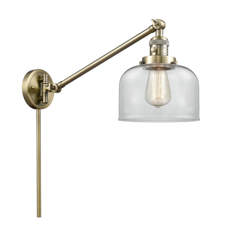 Bras pivotant à 1 lumière à intensité variable Talton, Laiton antique, Ampoule DEL rétro de 3,5 watts, Transparent