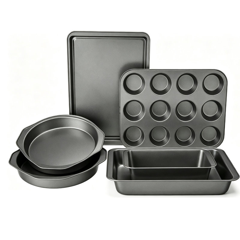 Ensemble de 6 plats à cuisson antiadhésifs en acier au carbone 6 pièces, moules à muffins à gâteau avec revêtement facile à retirer, allant au four jusqu'à 450 ° F, noir