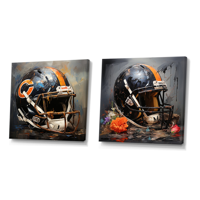Casque de football américain rétro I - ensemble de 2 décorations murales, Toile tendue, H 16 po x l 33 po x P 1 po