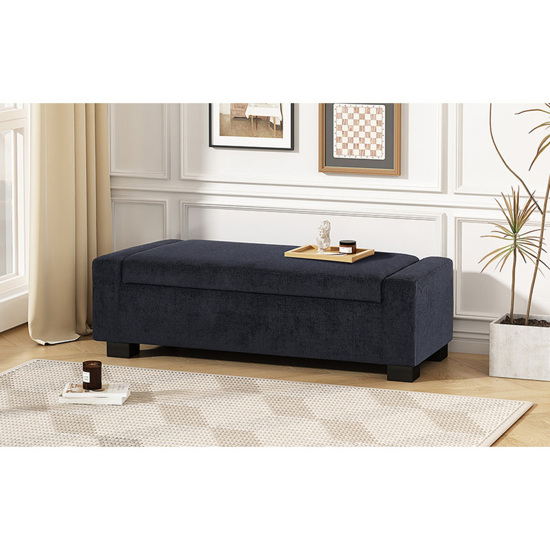 Repose-pieds avec rangement Jamih, Polyester bleu minuit