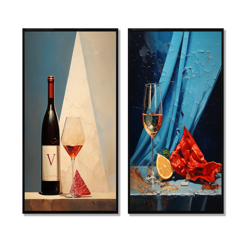 Cavas Crispness - Wine, ensemble de 2 reproductions d'art mural, Cadre noir, H 40 po x l 41 po