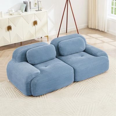 82'' Loveseat Sofa In Luxurycorduroy Fabric Modular For Free Combo Separation Curved Armrests ,Anti-Slip Design High-Resilience Sponge Fits Living Rooms Bedrooms Audiovisual Room,Blue