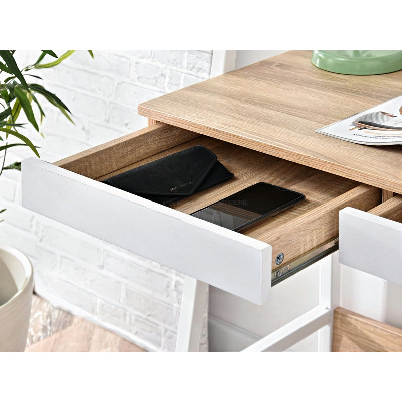 Dawnetta Steel Writing Desk, White, Oak
