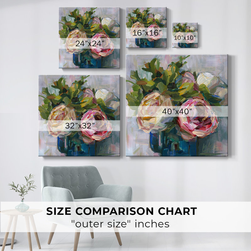 Trio de pivoines sur toile, H 24 po x l 24 po x P 1,5 po