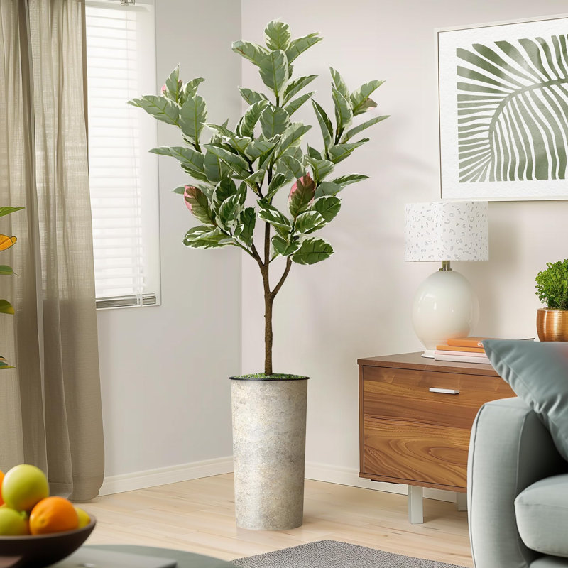 Arbre artificiel en fleur noire et blanche, Beige grunge