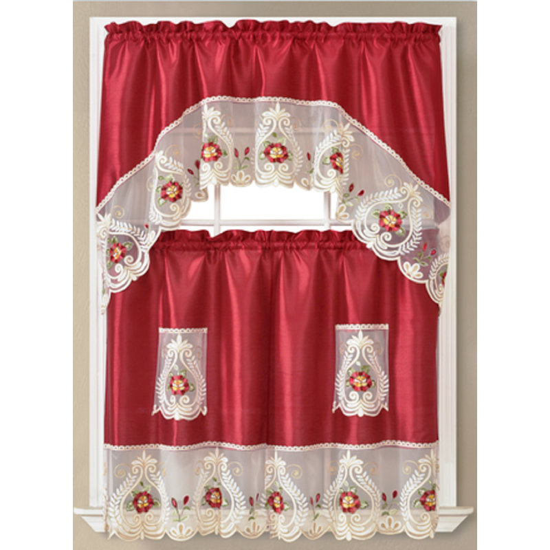 Floral Swag Kitchen Curtain, Majestic Burgundy