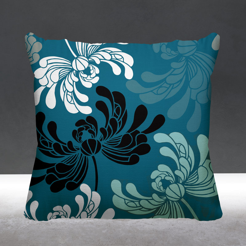 Coussin décoratif intérieur / extérieur Marilyn, 17 po x 17 po, Turquoise, Carré