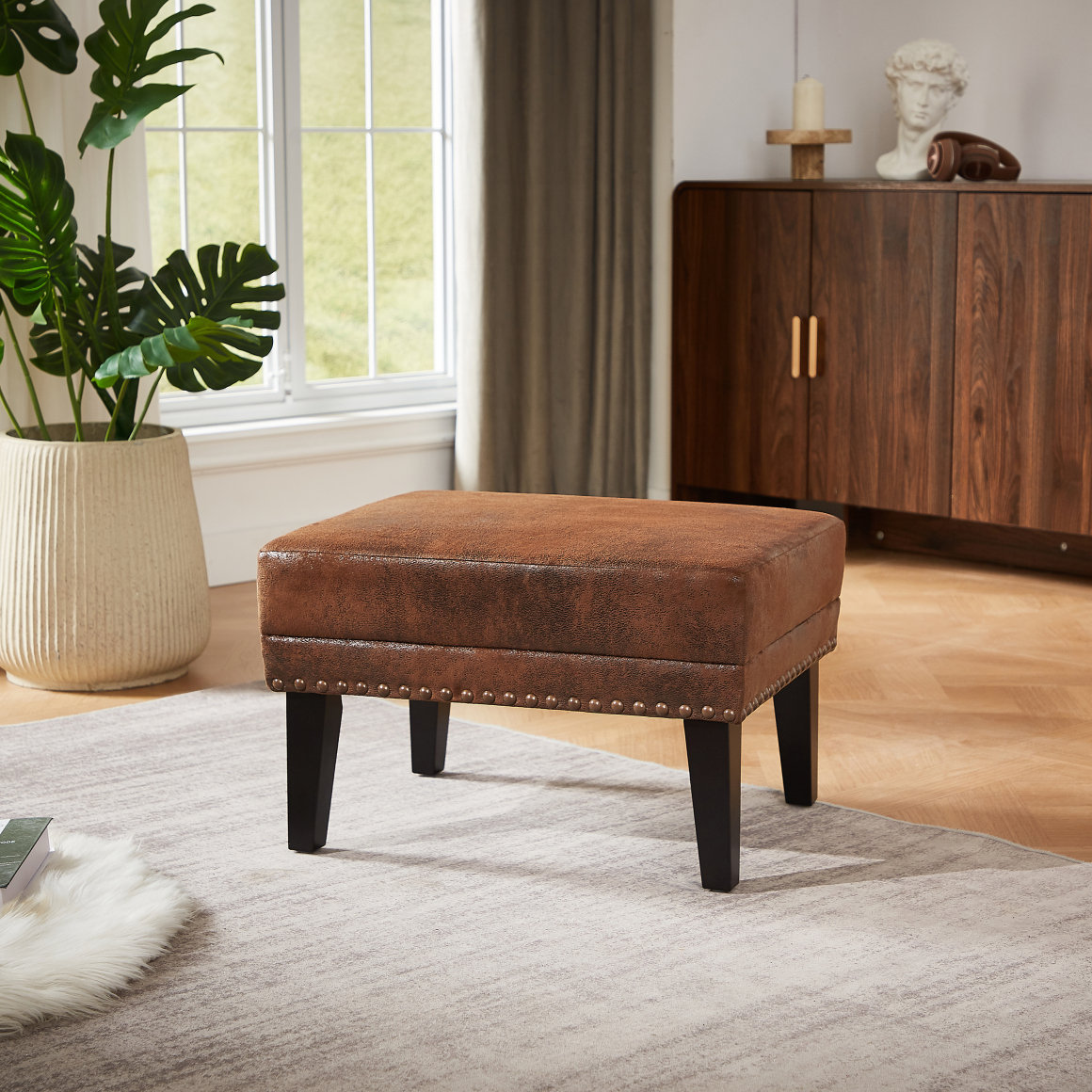 Corrigan Studio Mirod Vintage Distressed Ottoman,Classic Riveted ...