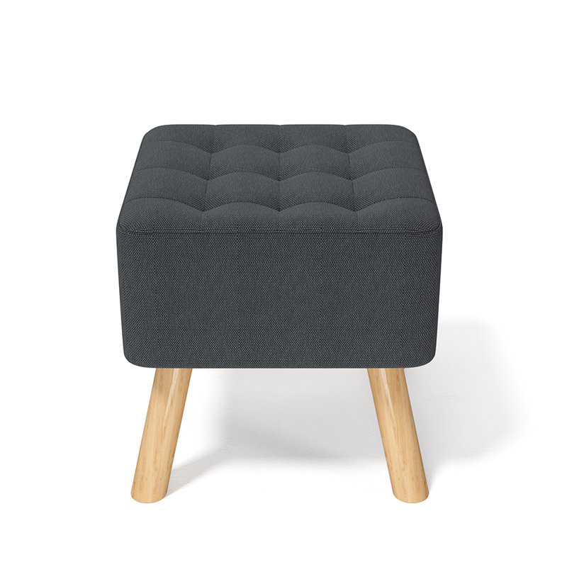 Germain Square Solid Colour Footstool Ottoman, Dark Grey
