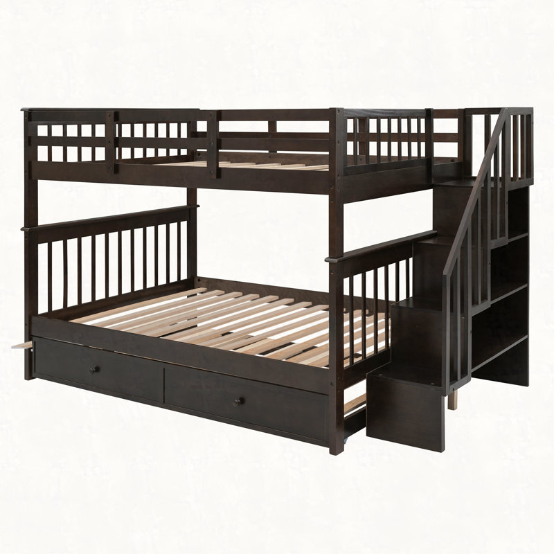 Hideshi Kids Bunk Bed with Trundle for Bedroom, Dorm, Adults, Espresso, Full / Double