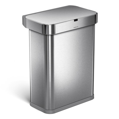 simplehuman 58L rectangular sensor can with voice and motion control, brushed stainless steel