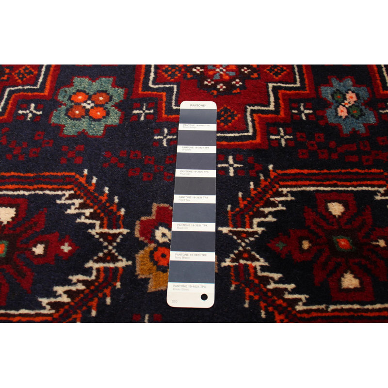 Tapis rouge en laine noué à la main de conception unique 3 pi 3 po x 6 pi 5 po New Age