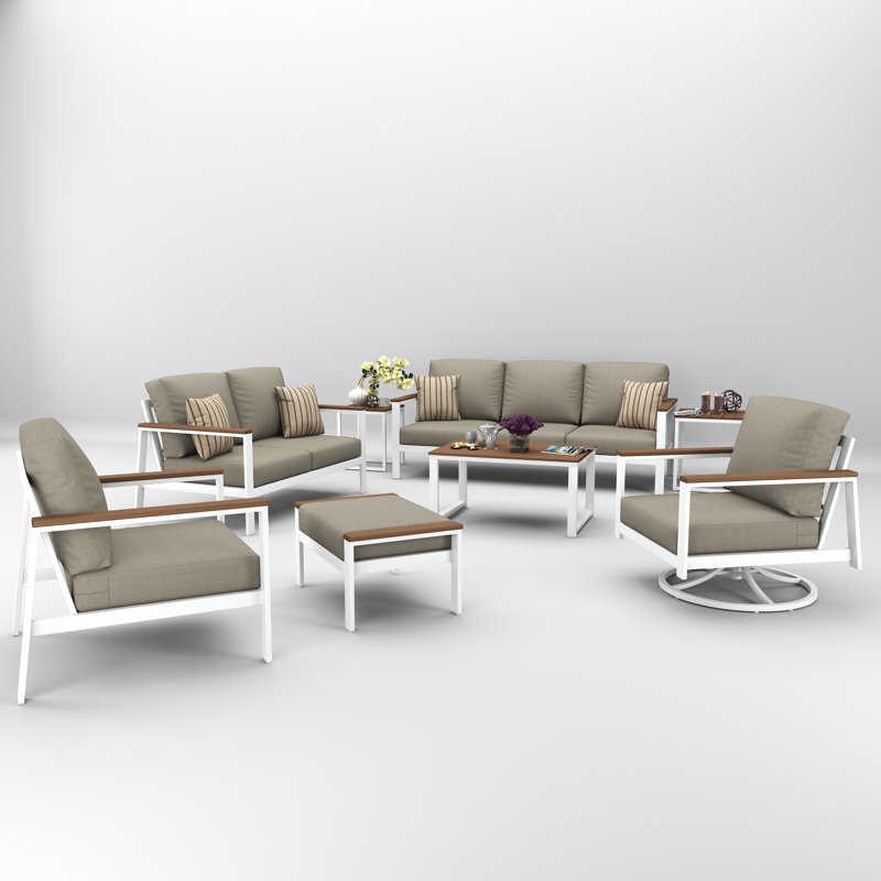 Townsend 7 Person Seating Group With Sunbrella Cushions, Brown, Spectrum Dove