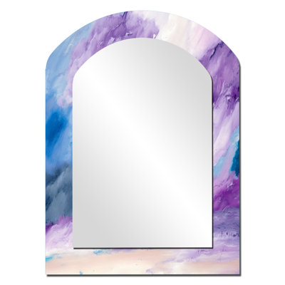 Violet tempête à l'horizon - grand miroir mural de forme unique à encre liquide, miroir unique de forme libre moderne, impression d'art en métal