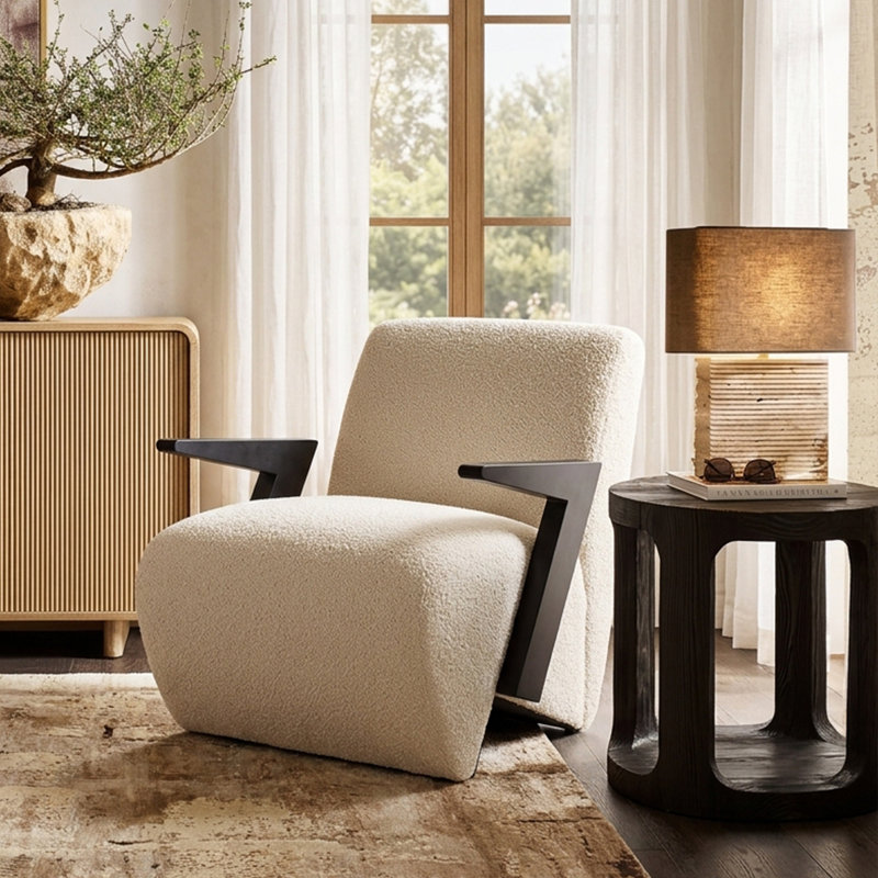 Fauteuil capitonné l 27,8 po Boucle, White