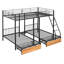 Lit superposé simple double au-dessus d'un lit simple en métal noir sans sommier-732471137