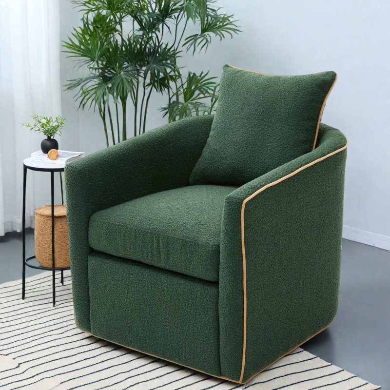 Fauteuil d'appoint pivotant moderne, revêtement bouclé vert pour des espaces de vie confortables