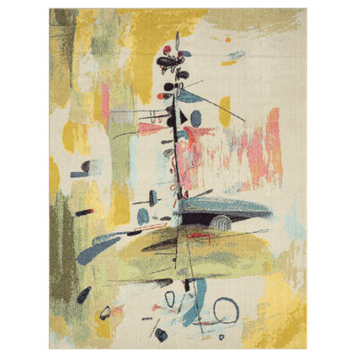 COLORWRKS Sunny Pastels Abstract Area Rug in Yellow