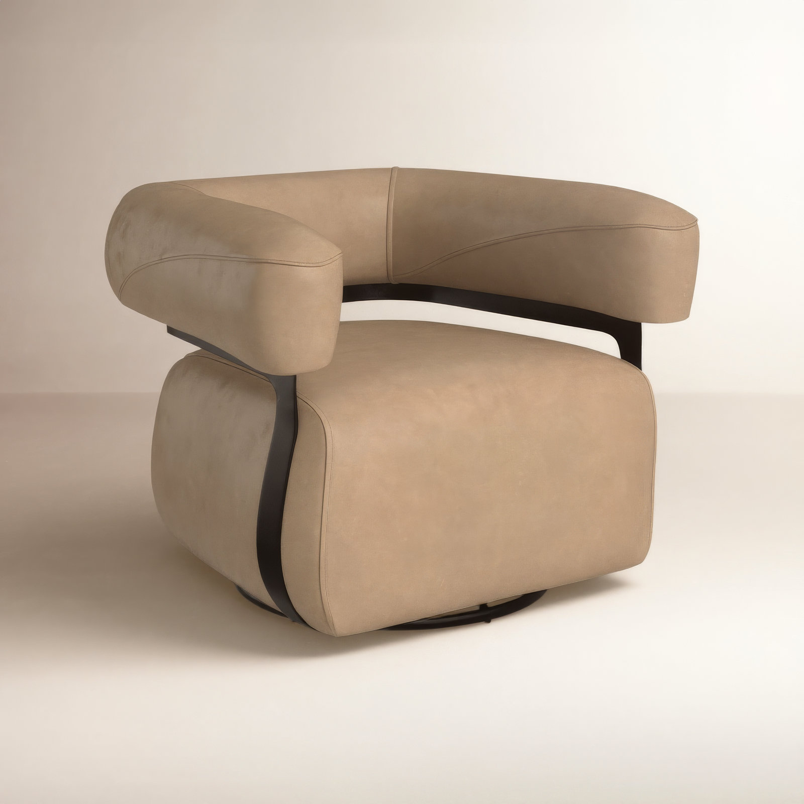 Lize Genuine Leather Swivel Barrel Chair, Nubuck Silver