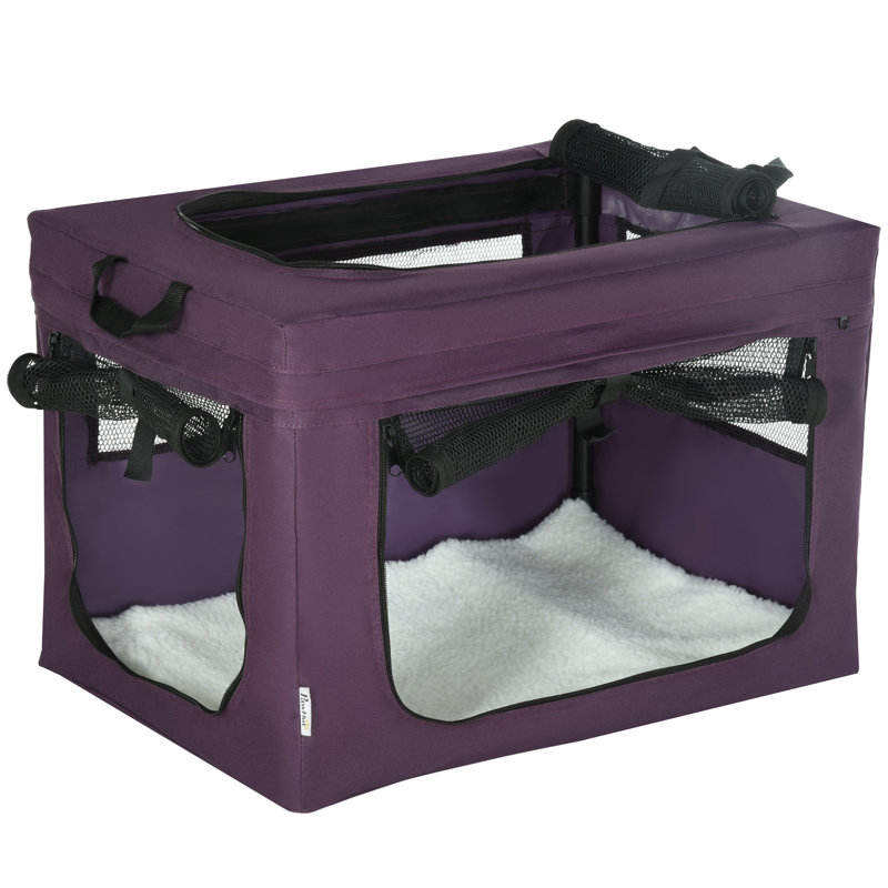 Collapsible Pet Carrier with 3 Doors, 42cm H x 60cm W x 42cm D, Purple