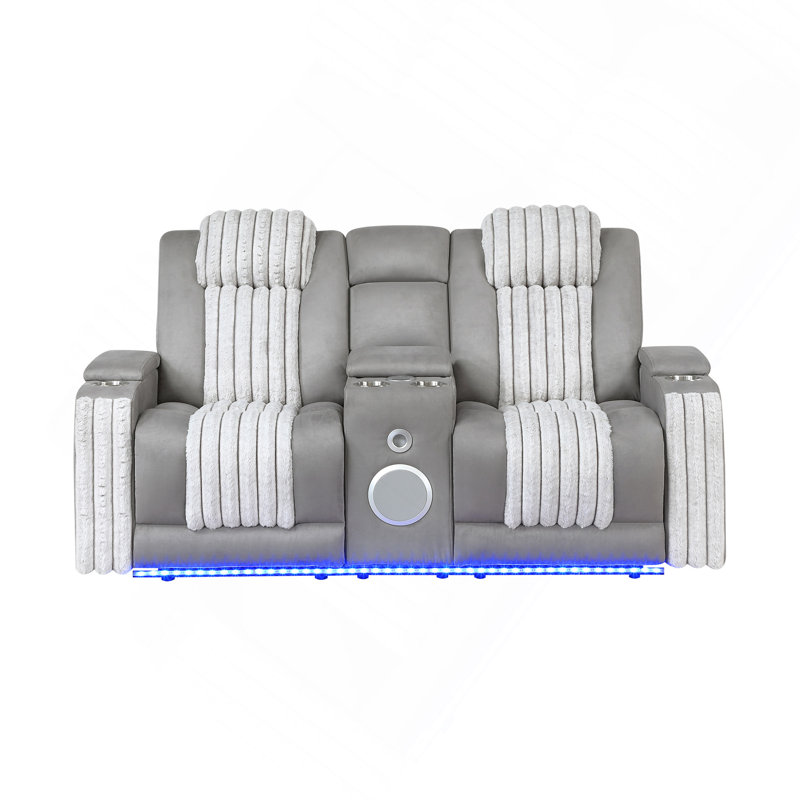 Causeuse inclinable grise avec appui-tête électrique, DEL et haut-parleur Bluetooth, Gris