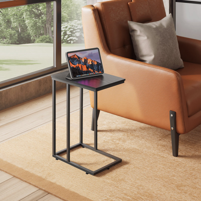 Gilsum Wood C End Table, Side Table with Metal Base for Sofa, Bed Side  , Black