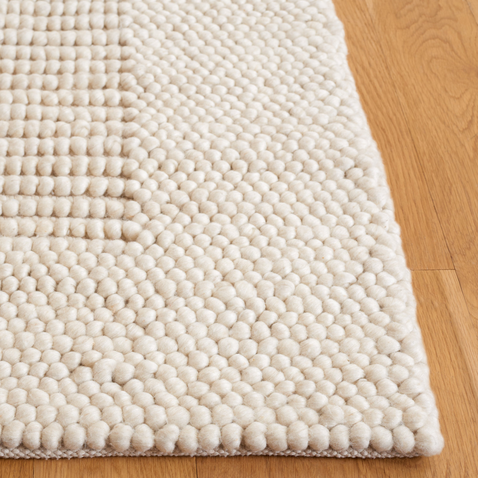Burdick Ivory Beige Hand-Woven Wool Rug, Square 6'