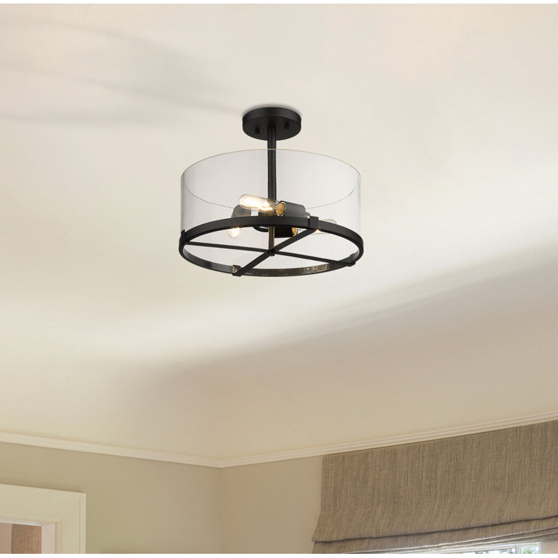 Mabe Glass Semi Flush Mount, Matte Black