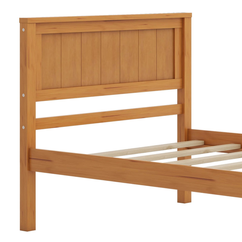 Structure de lit en bois avec support à lattes de bois, taille de base de lit plateforme avec tête de lit, Lit simple