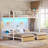 Twin Over Twin Bunk Bed With Storage Drawers And Charging Station, Bed With Led Light,Triple Metal Bunk Bed With Storage Shelves And Box,3 Beds With Guardrails And Ladder,White-2070146019