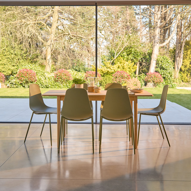 Whitewash Extendable Dining Table Set - 6 Seater - Burnt Dining Chairs, Green