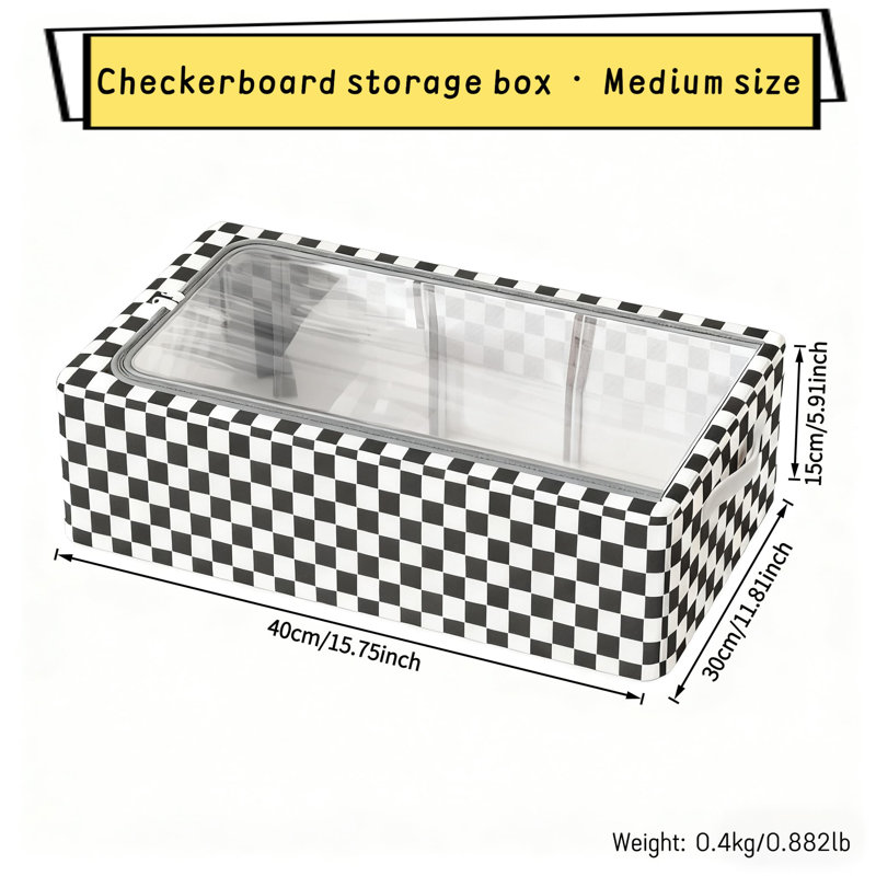 Checkerboard Storage Box · Medium Size 3Pcs Extra Large Plaid Storage Bags With Clear View Lids, Heavy-Duty Solid Steel Frame, Foldable Design For Under Bed Clothes Shoe Toy Organizer, Stackable And Moisture Dust Mold Resistant