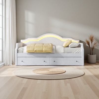 Upholstered Daybed With LED And 2 Drawers