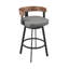 Tabouret de bar rotatif 30 po Idris en fer noir avec finition noyer et similicuir gris rétro