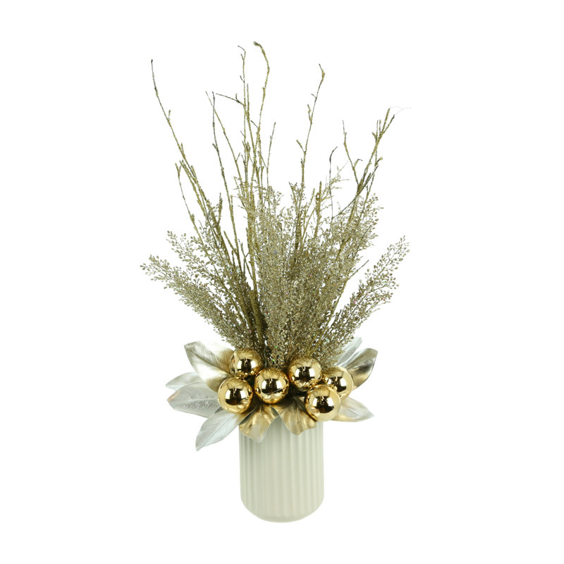 Holiday Centerpiece with Glittered Branches and Ornaments