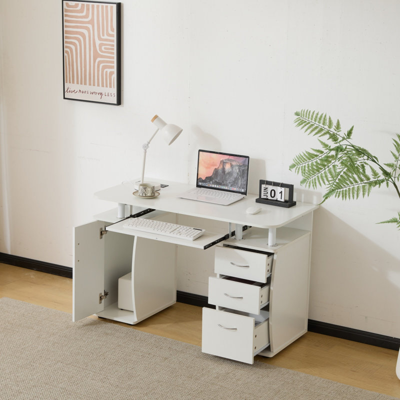 White Computer Desk With Drawers