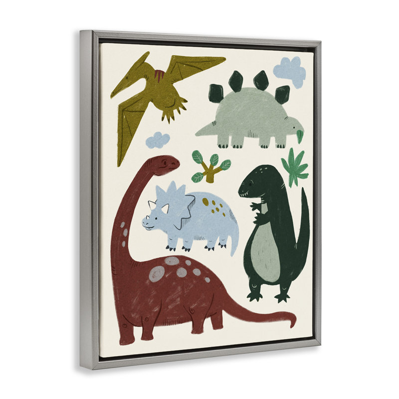 "Dinosaur Friends" par Daphne Polselli, Cadre flottant gris lustré, H 31 po x l 25 po