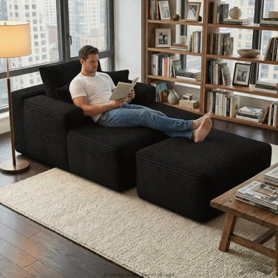 47" Extra-Large Corduroy Recliner Sofa, Upholstered Sofa Bed with Ottoman for Living Room