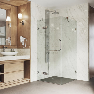 Monteray 30" W x 30" D x 73" H Hinged Frameless Shower Enclosure with 3/8  Clear Glass