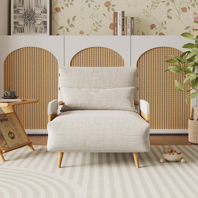 Fauteuil inclinable à accoudoirs rembourré en lin et coton 27 po Kikumi, Lin bois clair jaune
