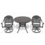 Ensemble de salle à manger 3 pièces en aluminium coulé toutes saisons comprenant 2 chaises pivotantes et une table ronde de 39,37 po avec structure noire