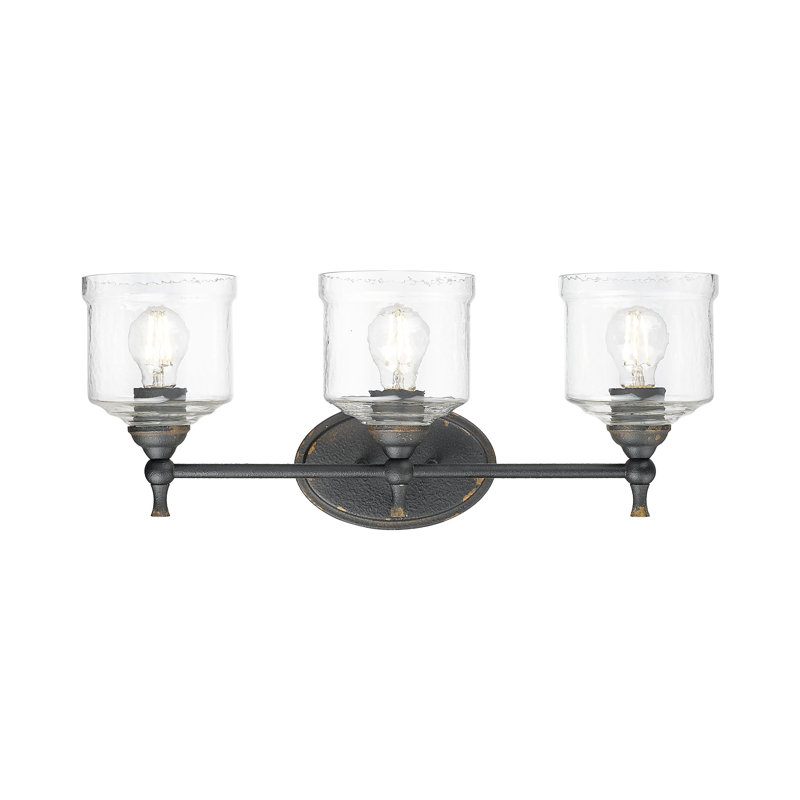 Corder 3 Light Bath Vanity with Hammered Water Glass Shade, Antique Black Iron