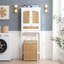 Armoire de rangement au-dessus de la toilette avec portes en rotin, organisateur de salle de bain au-dessus de la toilette avec cube inclinable et tablette réglable, rangement pour salle de bain blanc