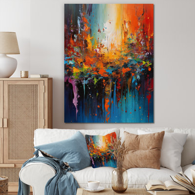 Orange, bleu sarcelle, fusion cubiste, art sur toile