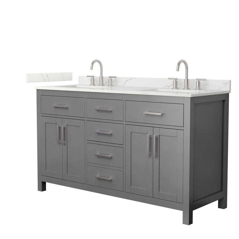 Beckett 60" Freestanding Double Bathroom Vanity with Quartz Top, Brushed Nickel, Giotto Quartz, Dark Gray
