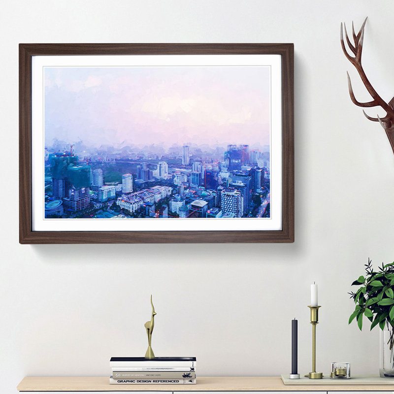 The Hanoi Skyline in Vietnam in Abstract - Picture Frame Graphic Art Print, Walnut Framed, 27cm H x 36cm W x 2cm D