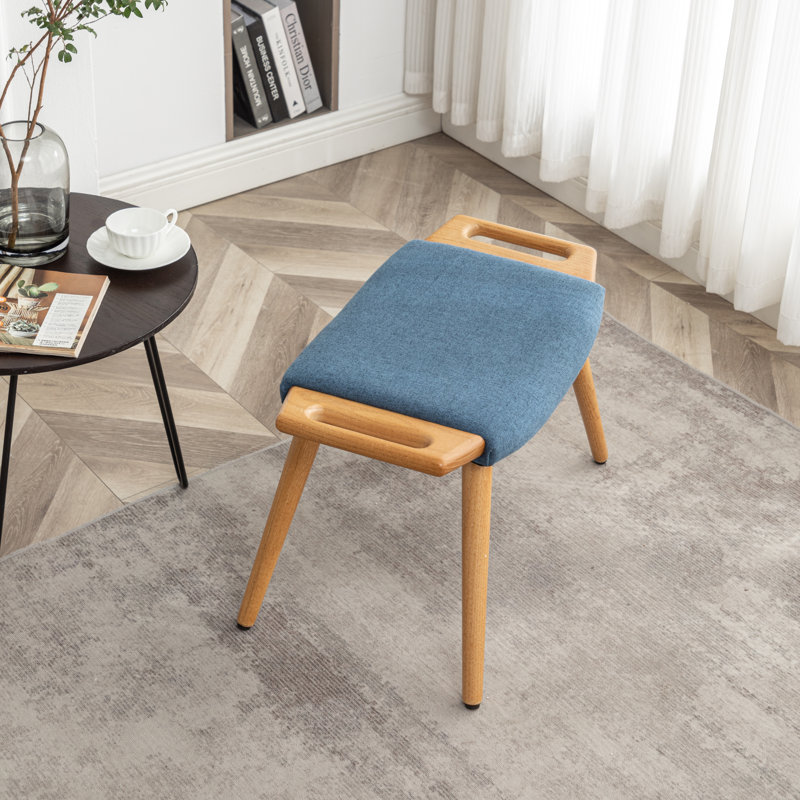 Kronsberger Upholstered Ottoman, Blue Linen Blend