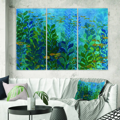 « blue subaquatique lake leaves ii », reproduction d’image multi-pièces sur toile tendue